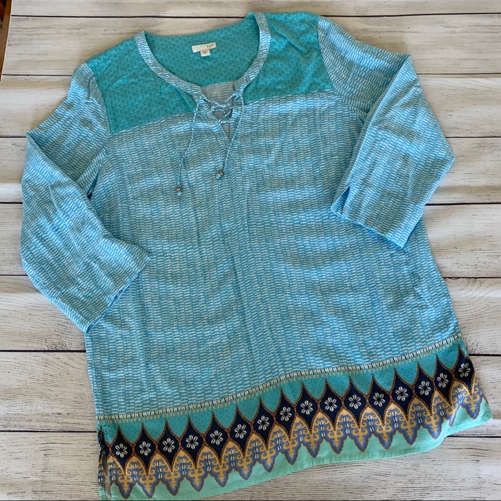 J. Jill Aqua Print Tie Tunic Size Medium